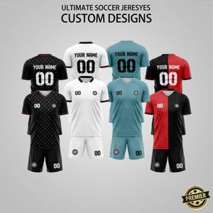 Contoh Gratis Set Seragam Sepak Bola Kustom Cepat Kering dengan Cetak Transfer Panas Jersey Retro 100% Poliester V-neck Bernapas Unisex Dewasa - Product Image 2
