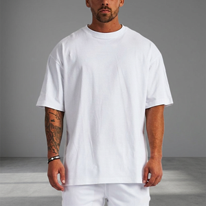T-shirt personnalisé en coton épais, coupe oversize, épaules tombantes, imprimé avec logo, couleur blanche, style streetwear, pour homme - Product Image 1