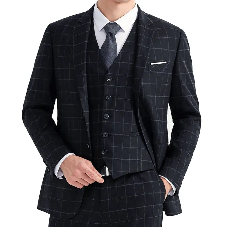 Uk best selling products woolen blazer for men slim fit black suiting fabrics men's black men dress suit 3 pieces