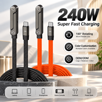 Kabel Pengisi Daya USB C 2 in 1 240W dengan Penyangga Ponsel, Pengisian Cepat PD, Kabel Data Tipe C, Penyangga Ponsel Gaming Melengkung