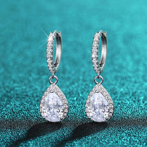 E3475 White Gold Drop Earrings <b>Water</b> Drop Shape Claw Setting <b>Crystal</b> Rhinestone Women's Wedding Classic Style - Product Image 3