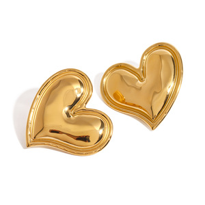 Chubby Heart Shaped 18k Gold Stainless Steel <b>Stud</b> <b>Earrings</b> For Gift Jewelry - Product Image 1