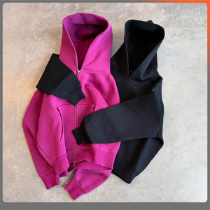 Ensemble de sweat-shirts pour hommes en coton pur épais 300-600 g/m², à capuche, coupe ample, style boxy, avec doublure unie - Product Image 2
