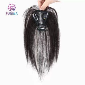 Vente en gros pas cher filet suisse ultra-mince noué à la main cheveux humains Topper petit T forme 7*9 avec 25 cm cheveux raides pour les femmes - Product Image 1