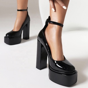 Sandales à talons épais et plateforme large pour femme, grande taille 48, avec bride de cheville respirante, printemps-été, escarpins brillants en cuir verni - Product Image 3