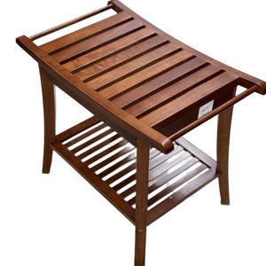 Teak <b>Shower</b> Stool With Armrests <b>Storage</b> <b>Rack</b> 60x34.5x45cm Bathroom Seating For Adults Seniors Hotels - Product Image 1