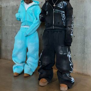 طقم بناطيل رياضية وهوديز بغسيل مبطن بطباعة حمضية بسوستة وغسول بهودي حسب الطلب - Product Image 1