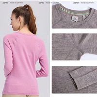 Chemise à manches longues DIMU 100% laine mérinos, séchage rapide, évacuation de l'humidité, col rond, coupe ajustée, pour femmes, course à pied, randonnée, couche de base pour activités de plein air