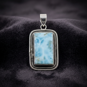 Women's Vintage Larimar Gemstone Silver Pendant Geometric Design Hiphop Style Everyday Wear Third Party Certified Fine Charms - Product Image 1