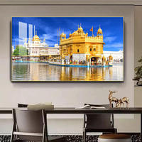 Grande toile décorative pour salon, paysage religieux, temple sikh, peinture en porcelaine dorée avec cadre