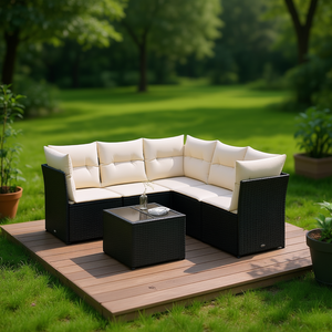 Black And Cream Garden <b>Sofa</b> <b>Set</b> With Cushions Outdoor Furniture UV Resistant PE Rattan Contemporary Design Waterproof - Product Image 2