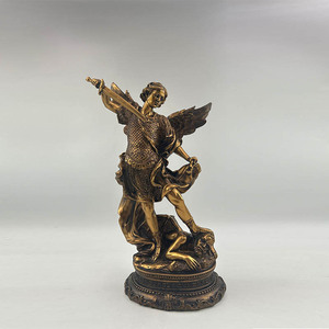 Estatua Antigua de San Miguel Arcángel en Poliresina, Figura Dorada de San Miguel en Venta - Product Image 1