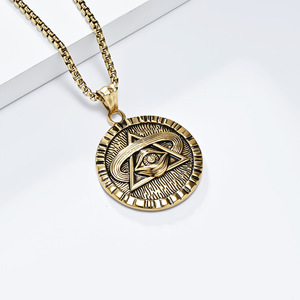 yunnique cross-border personalized retro Egyptian geometric round pendant Horus Eye necklace Dongguan factory whole - Product Image 4