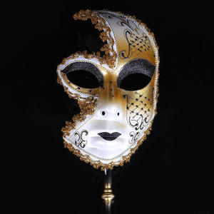 Masques de déguisement vénitiens HLC ODM avec un bâton à main, <span class=keywords><strong>masque</strong></span> de fête de mascarade peint à la main avec des paillettes pour Halloween - Product Image 3