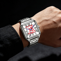 TIME IS MONEY Montre pour homme en acier inoxydable avec cadran carré, montre de luxe pour homme, montre à quartz numérique romaine, étanche