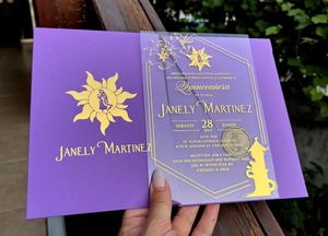 Invitación de Boda de Lujo 2026, Juego Completo en Acrílico, con Bolsillo, Impresión en Dorado, Invitación Acrílica con Bolsillo Morado - Product Image 6