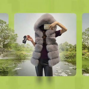 长款冬季外套批发防风环保狐狸毛内衬无袖单排扣针织染色加厚 - Product Image 3