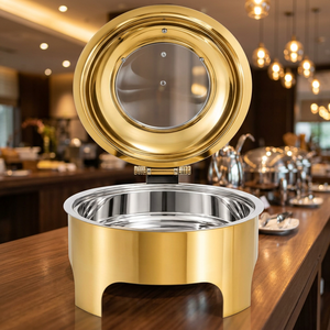 Gold Chafing Dish Stainless Steel 4-Piece <b>Food</b> <b>Warmer</b> Buffet Holder Catering Wedding Hotel Banquet 8L Dishwasher Safe - Product Image 2
