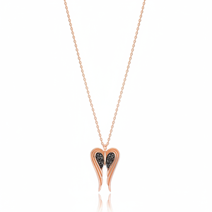 Angel <b>Black</b> Zircon <b>Wings</b> Design Turkish Wholesale Handmade 925 Silver Sterling Rose Gold Necklace - Product Image 2