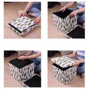 Asiento Otomano de Almacenamiento, Reposapiés, Puf Plegable para Sentarse, Taburete Cuadrado con Tapa Tapizada - Product Image 5