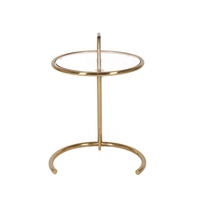 Table d'appoint ronde moderne de luxe en acier inoxydable doré avec plateau en verre, hauteur réglable, tables basses pour salon