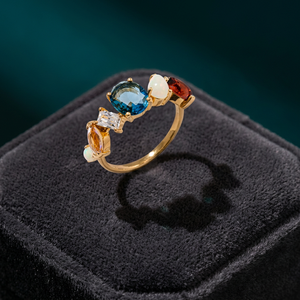Bella <b>Chunky</b> Turquoise Cubic Zirconia Bold <b>Ring</b> Sterling Silver 14K Gold Plated Rhodium Plated OEM ODM Bulk Wholesale Thailand - Product Image 2