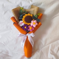 Buket Bunga Matahari Rajutan Kreatif untuk Guru Wanita, Hadiah Bunga Buatan dari Wol