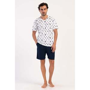 Conjunto de pantalones cortos de manga corta con cuello en V y bolsillos para hombre - Product Image 1