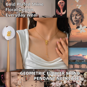 Collier pour femme <span class=keywords><strong>Palace</strong></span> Designs KYNL0484, pendentif brillant en forme de fleur géométrique tendance en zircon et acier inoxydable, idéal pour un anniversaire - Product Image 2