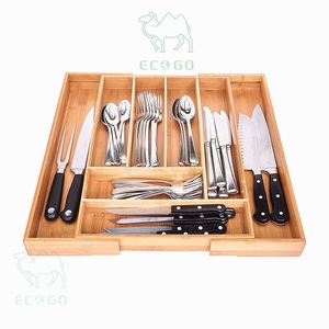 Soporte para utensilios de bambú ecológico, 9 compartimentos, bandeja para cubiertos en cajón, soporte para cubiertos extensible - Product Image 3