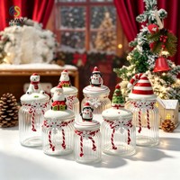 Stoples Kue Kaca Tutup Pohon Natal, 3 Ukuran 270ml 650ml 950ml, Wadah Bening Bergaris, Kontainer Penyimpanan Makanan Kering Dapur
