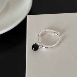 S925 Sterling Silver Black Agate Bead Pendant <b>Open</b> <b>Ring</b> Minimalist Index Finger Jewelry Unisex Gift - Product Image 2