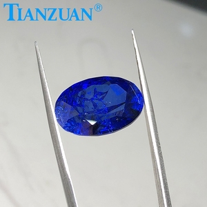 Đá sapphire nhân tạo màu xanh hoàng gia, hình oval, cắt tự nhiên, có vết nứt nhỏ và tạp chất, đá rời - Product Image 3