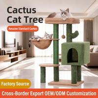 Arbre à chat en bois en forme de cactus avec poteaux à gratter en sisal, condo amovible et lavable, et boule suspendue pour grossistes OEM d'articles pour animaux de compagnie