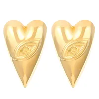 Boucles d'oreilles en acier inoxydable poli, design géométrique cœur pêche et soleil, pour femme, style audacieux