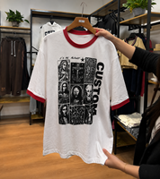 Camiseta Ringer Vintage Personalizada de 240GSM con Cuello Rib de Contraste y Estampado Gráfico, Manga Corta, Fabricante OEM