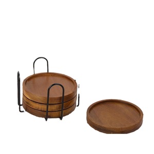 Acacia Wood Coasters With Stand Reusable Drink <b>Mats</b> For Beer Tea <b>Bar</b> Decorations - Product Image 5