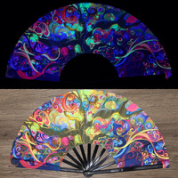 Abanico Plegable de Plástico Reflectante Holográfico con Diseño de Araña, 33 cm de Alto, Abanico de Mano Premium para Fiestas y Festivales