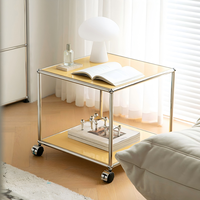 Table basse mobile avec roulettes, table d'appoint de canapé, étagère de rangement, armoire de rangement en acier inoxydable pour salon, meubles de maison