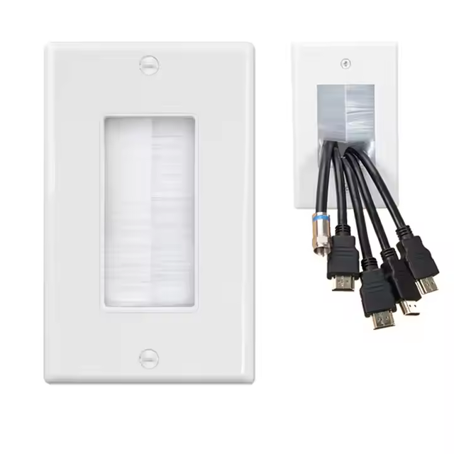USA Brush Wall Plate Faceplate Multimedia Pass-Through Insert Decorator Wall Plate for Low Voltage Cables White ABS/Nylon