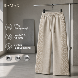 RAMAX Herren Weite Jogginghose 420g Schwere Baumwolle Bambusfaser Elastischer Bund Kordelzug Bedruckte Freizeithose Herbststil - Product Image 1