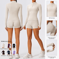 Ensemble de yoga 2 pièces grande taille pour femme – Haut respirant réversible à demi-zip et manches longues, short taille haute – Tenue de sport complète
