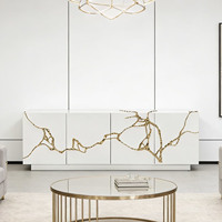 Nouvelle Arrivée : Buffet de Luxe Moderne Artistique Fait Main en Bois Noir et Laiton, Meuble de Rangement avec Cadre en Bois Massif pour Salon et Maison