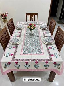 Hand Block Printed 100% Cotton Modern Floral Dining <b>Table</b> <b>Cover</b> with Napkins for 8 Seater - Product Image 4