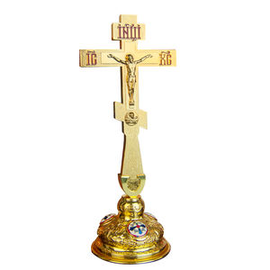 Lieferant für Orthodoxe Kirchen: Altarkreuz mit Jesusfigur auf Sockel, vergoldet mit farbenfrohem Emaille-Dekor, Geschenk für Bischof und Pastor - Product Image 5