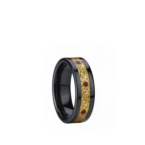 Высокое качество роскошное черное керамическое кольцо ювелирные изделия обручальное кольцо с золотым углеродным волокном и красным камнем центральной инкрустацией