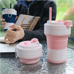 <span class=keywords><strong>Gobelet</strong></span> pliable en silicone réutilisable, écologique, sans BPA, 550 ml, portable, pour café, voyage, avec paille - Product Image 1