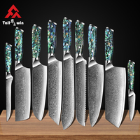 Professionele hakmes, ontbeenmes, snijmes, Santoku koksmes, keukenmessenset, keukenmessen met hars handvat, VG10 Damascus mes