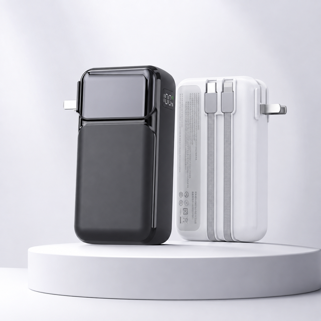 10000mAh 20000mAh Power Bank Portable Charger 22.5W Fast Charging Built-in Cables Foldable AC Wall Plug Battery Pack
