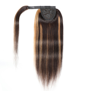 Extensions de <span class=keywords><strong>cheveux</strong></span> humains longs et raides FYD en gros, queue de cheval à clipser pour femmes, postiches queue de cheval - Product Image 1